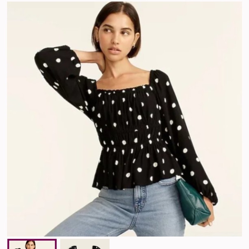 J. Crew Black Top with White Polka Dots